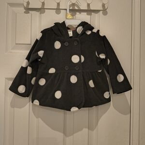 Carter's Fleece Black and White Polka Dot Pea Coat Jacket With A Hood
